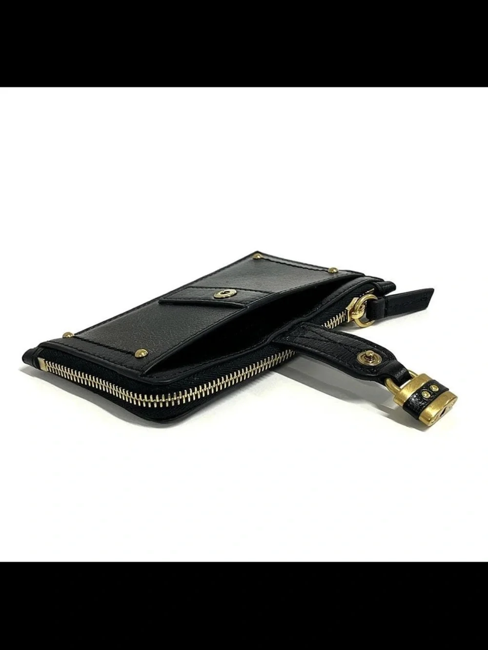 Chloe Black Leather Paddington Coin & Card Case with Gold Padlock
